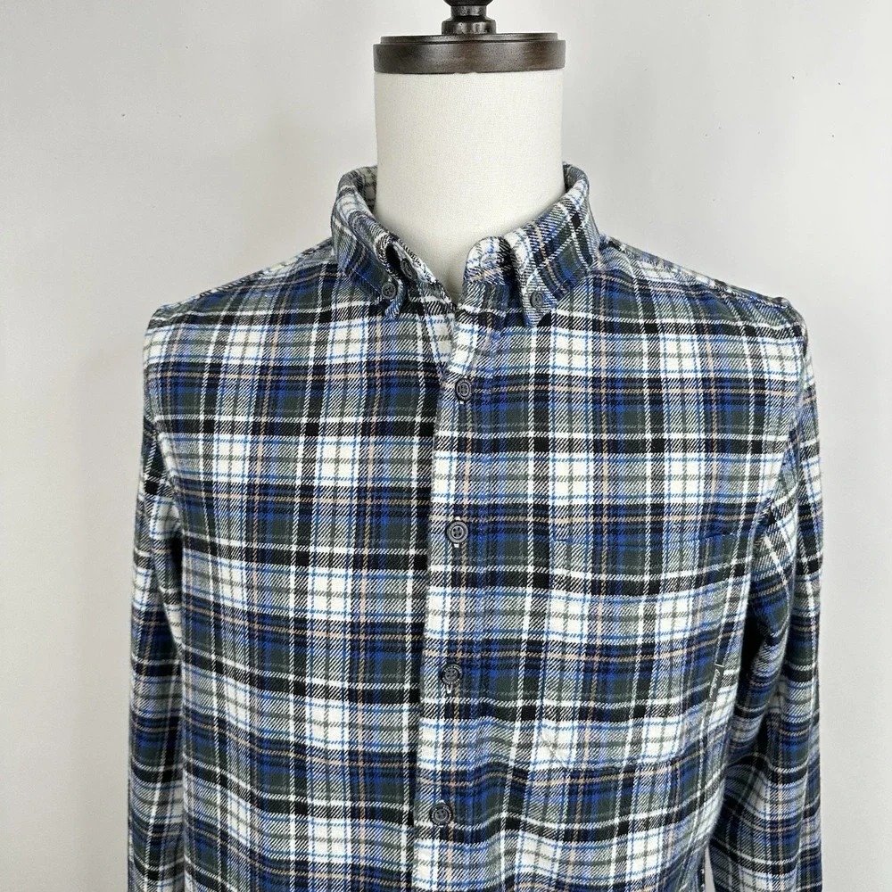 Men's Eddie Bauer Flannel Shirt Tartan Plaid Blue Green Cotton Button Up‎ Sz M